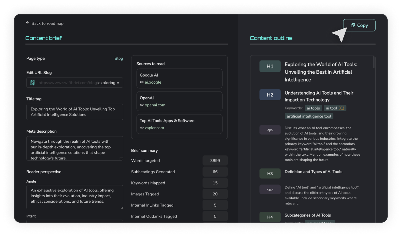 swiftbrief brief screen