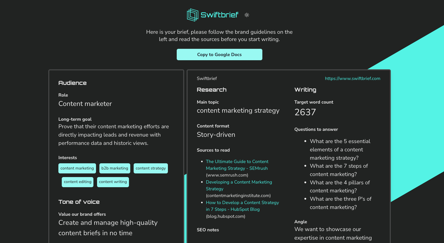 swiftbrief brands screen