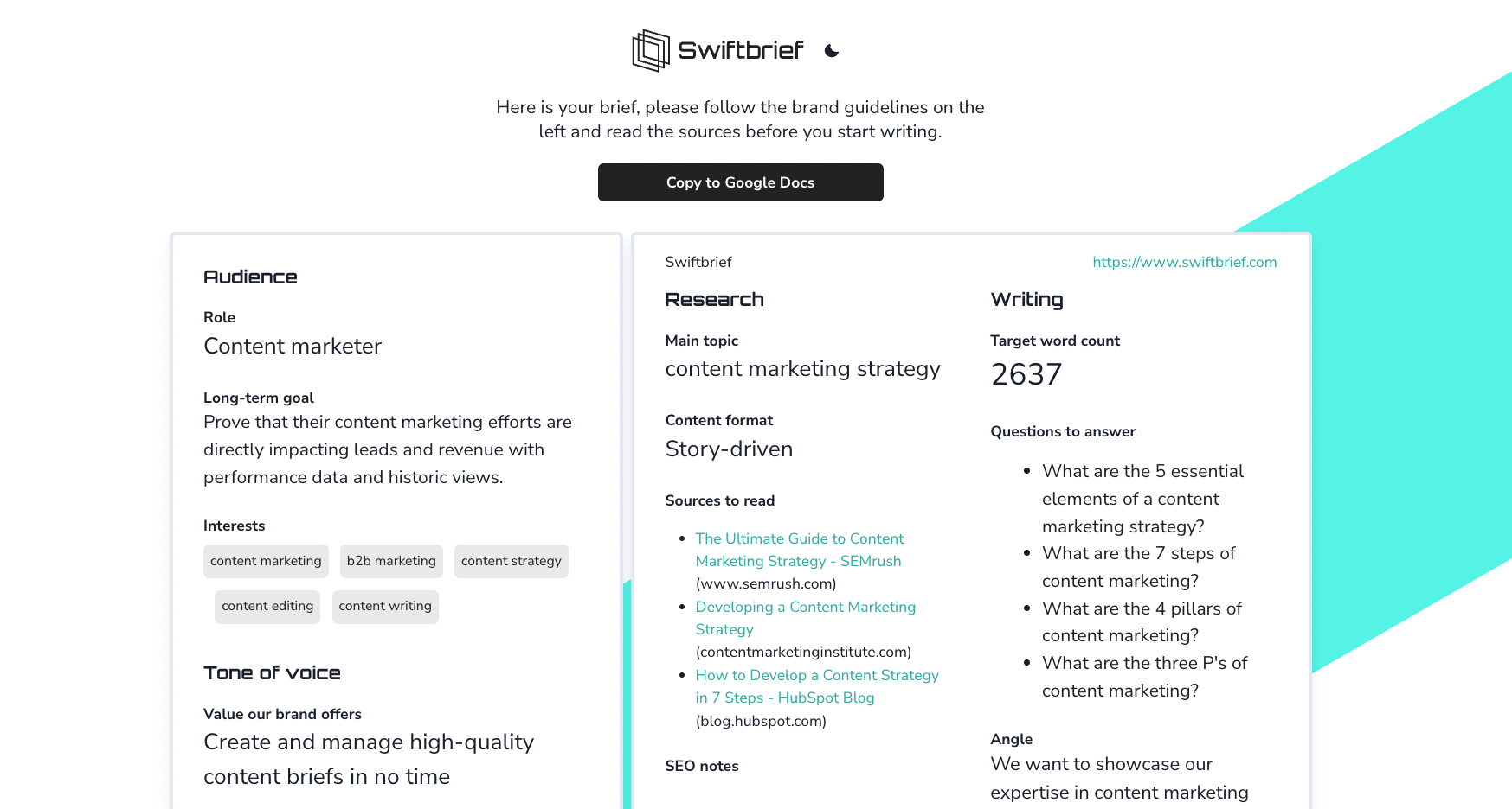 swiftbrief brands screen